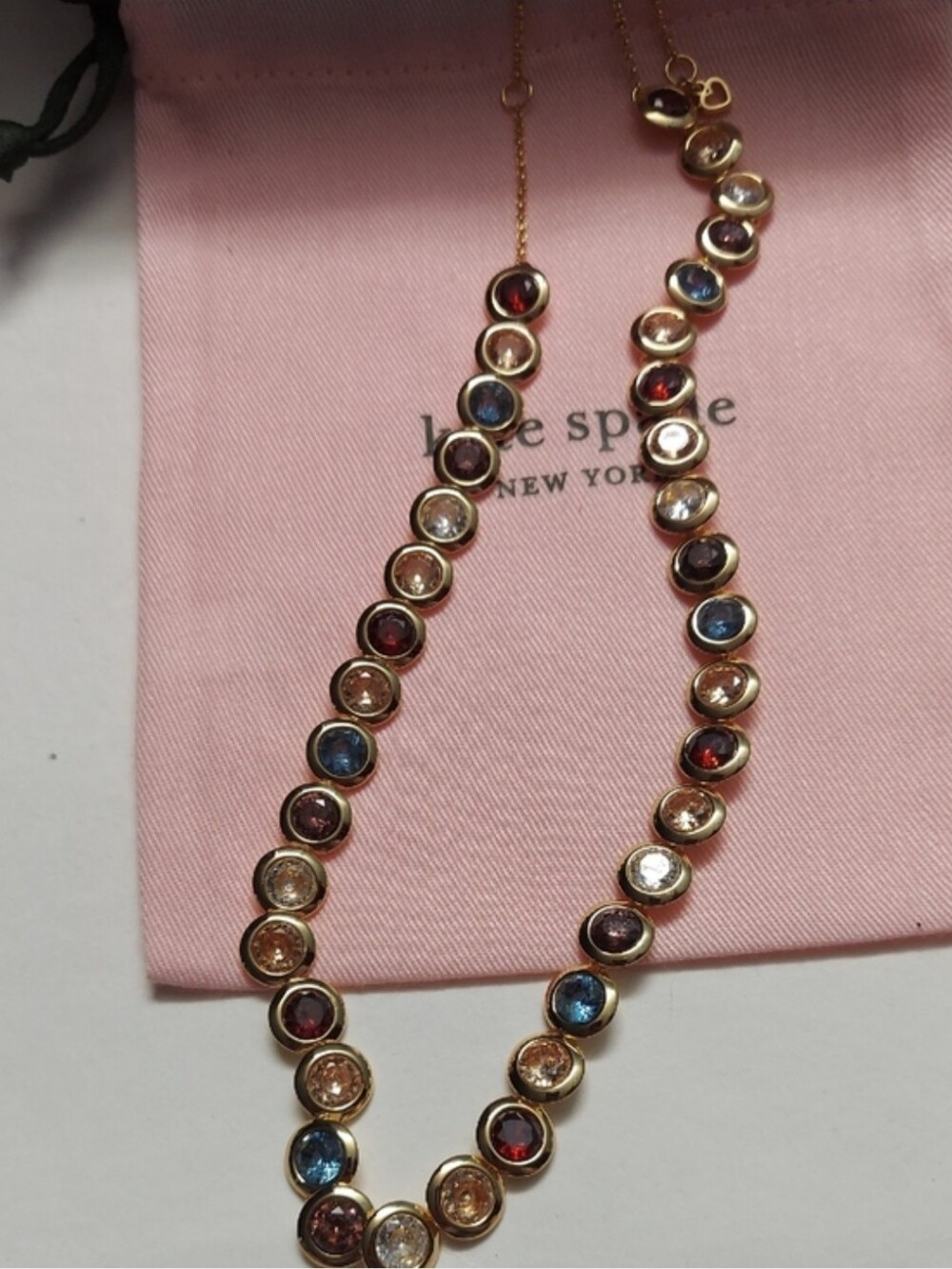 Kate Spade On The Dot Gold Multicolor Crystal Station Necklace Nwt - Picture 9 of 10